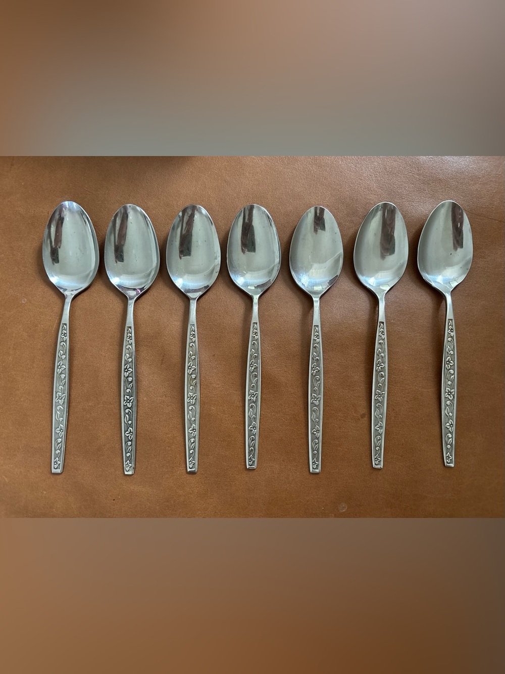 7 pc Vintage Stanley Rogers Co Spoon Set in La Spana - Retro Floral Pattern